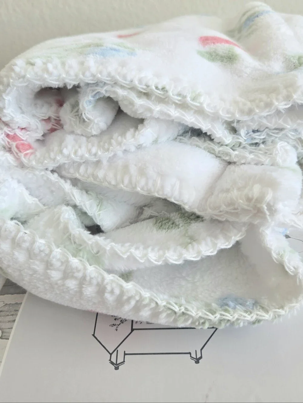 Shabby Chic Rachel Ashwell Farmhouse Plush Throw Blanket Blue Floral Pink Cherry